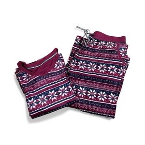 Nautica Women’s Fleece Pajama Set Large Fair Isle Print Cozy Lounge